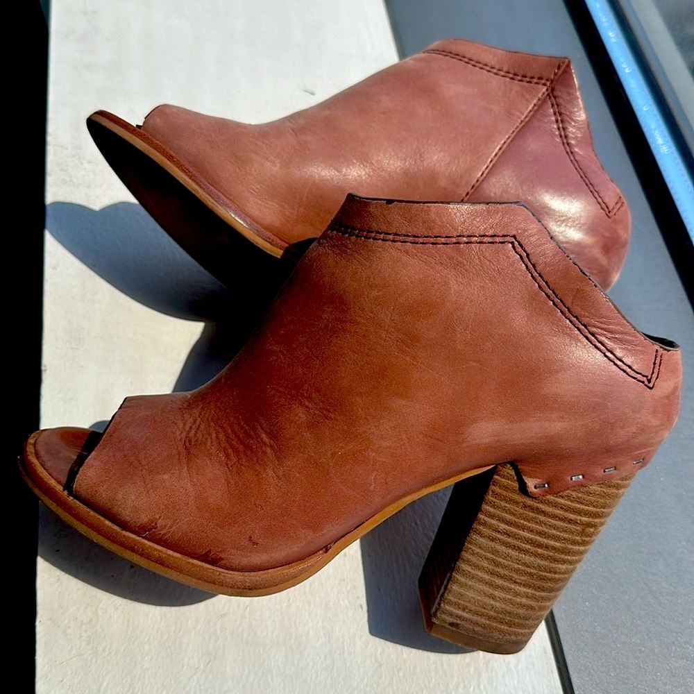 Dolce Vita Tan Leather Wedge Booties